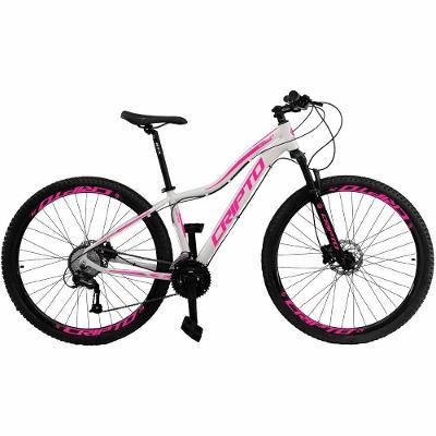 Bicicleta Cripto 24v Acera Mountain Bike Aro 29 Quadro Alumínio 24 Marchas Branco-rosa Cripto Bikes