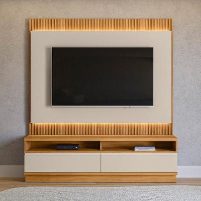 Painel com Rack Bancada Singapura 180cm MDP MDF TV Até 70 Ripado Off White G77 Gran Belo
