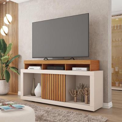Rack Bancada Lagoa 136cm Mdf Mdp com Porta de Correr Freijo-offwhite Gran Belo