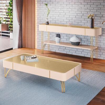 Conjunto Aparador e Mesa de Centro Rennes Mdf-mdp Off White-castanho Gran Belo