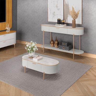 Conjunto Aparador e Mesa de Centro Amanda e Bento G18 2 Gavetas MDF-MDP Fendi-quartzo Gran Belo