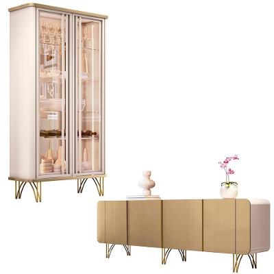 Conjunto Cristaleira e Buffet Évora Saluti G26 4 Portas em MDF MDP Off White Champagne Gran Belo