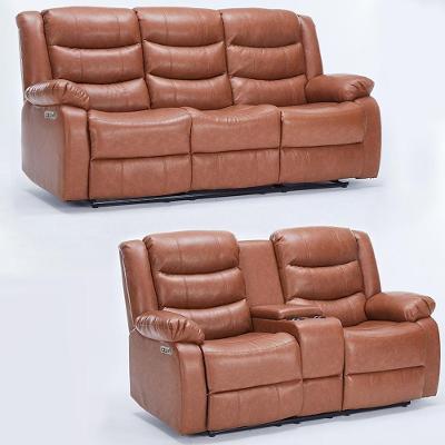 Conjunto de Sofás Hollywood 2 e 3 Lugares Elétricos Reclináveis Pu Caramelo Gran Belo
