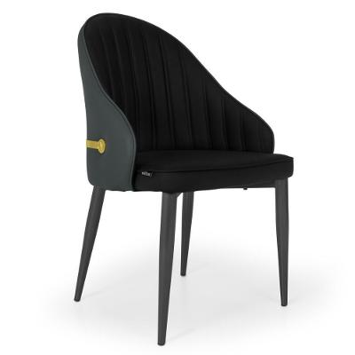 Cadeira de Jantar Estofada La Martina em Aço Estofado Ecológico Preto Magazine Decor