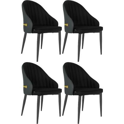 Kit 4 Cadeiras de Jantar Estofada La Martina em Aço Revestimento Ecológico Preto Magazine Decor