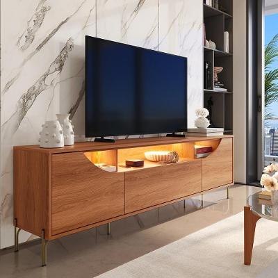 Rack para Tv 75 Imperiale 210cm em MDF Usinado com Led Pés de Ferro Jequitiba Movelove