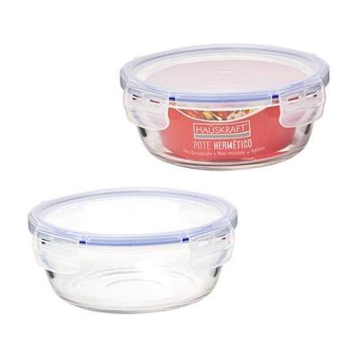Pote Hermético Redondo Em Vidro C/ Tampa Em Plástico Transparente/azul 720ml - Hauskraft