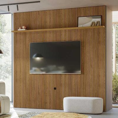 Painel para Tv Hirta Frisado Até 75 Polegadas 238cm Mdf Mdp Cumaru Gran Belo