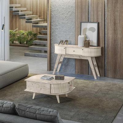 Conjunto Aparador e Mesa de Centro Marion Lauro G97 2 Portas MDP Off White Gran Belo