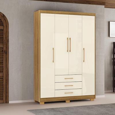Guarda Roupa Solteiro Linna G98 4 Portas de Bater 3 Gavetas Nature-Offwhite Gran Belo