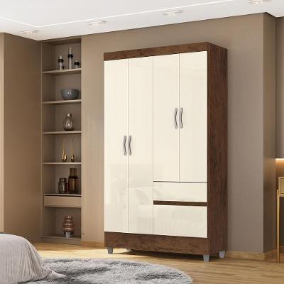 Guarda Roupa Solteiro Abruzzo G98 4 Portas de Bater 2 Gavetas MDP MDF Nogueira-offwhite Gran Belo