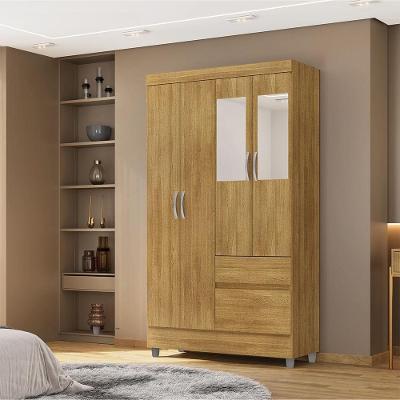 Guarda Roupa Solteiro Abruzzo G98 4 Portas de Bater 2 Gavetas com Espelhos Nature Gran Belo