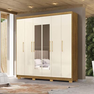 Guarda-Roupa Casal Forest G98 6 Portas de Bater 6 Gavetas MDF Nature-Off White Gran Belo