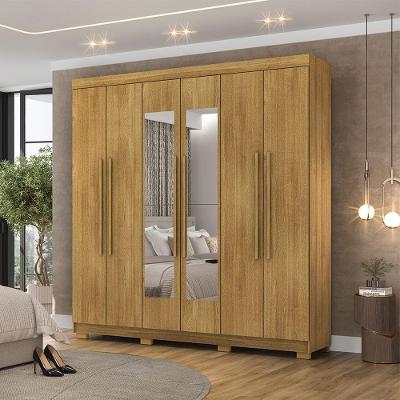 Guarda Roupa Casal Doral G98 6 Portas de Bater 2 Gavetas Nature com Espelhos Gran Belo