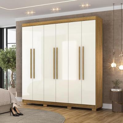 Guarda Roupa Casal Doral G98 6 Portas de Bater 2 Gavetas em MDF-MDP Nature-Off White Gran Belo