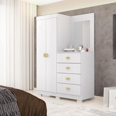 Cômoda Roupeiro Allure G98 2 Portas 4 Gavetas MDF-MDP Puxadores de Metal Branco-terracota Gran Belo