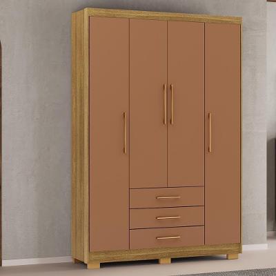 Guarda Roupa Solteiro Linna G98 4 Portas de Bater 3 Gavetas Nature-terracota Gran Belo