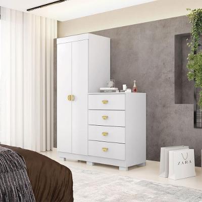 Cômoda Roupeiro Allure G98 4 Gavetas MDF-MDP com Puxador Dourado Branco Gran Belo