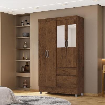 Guarda Roupa Solteiro Abruzzo G98 4 Portas de Bater 2 Gavetas com Espelhos Nogueira Gran Belo
