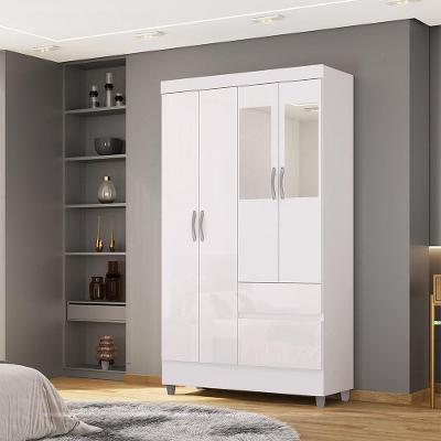 Guarda Roupa Solteiro Abruzzo G98 4 Portas de Bater 2 Gavetas com Espelho Branco-terracota Gran Belo