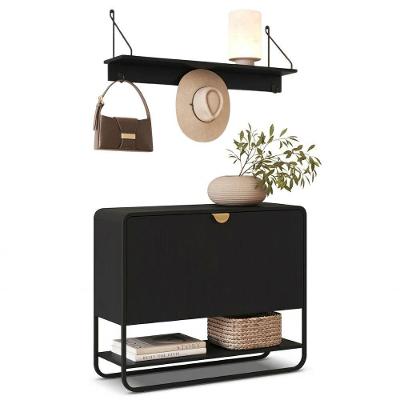 Sapateira Luna 28109 com Prateleira Oslo 93cm Preto Artesano Móveis