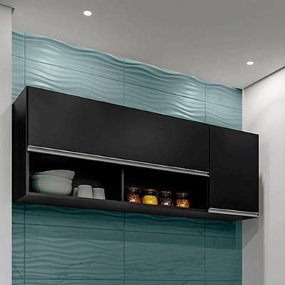 Armário Aéreo Dodoma G96 150cm 2 Portas Mdf Mdp Preto Gran Belo