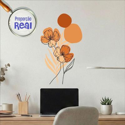 Adesivo de Parede Floral Boho Laranja Estilo Nórdico 35x60 Vinil Autoadesivo Fosco Lavável