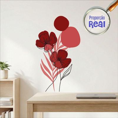 Adesivo de Parede Decorativo Floral Boho Vermelho Estilo Nórdico 50x90 Vinil Autoadesivo Fosco