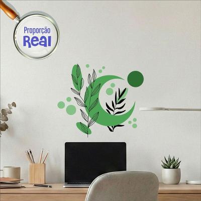 Adesivo de Parede Boho Floral Mod.05 Minimalista Verde 45x38 Vinil Fosco Preciso Decor