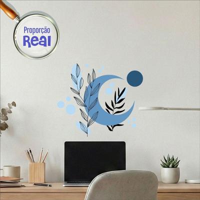 Adesivo de Parede Boho Floral Mod.05 Estilo Nórdico Azul em Vinil Fosco Preciso Decor