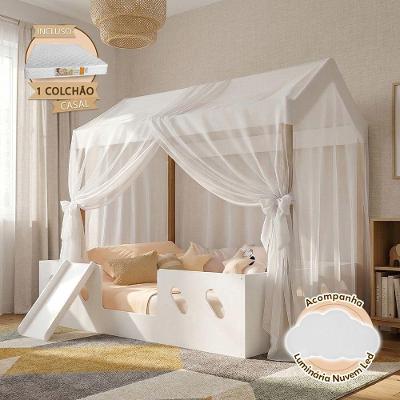 Cama Infantil Montessoriana Casinha Isa com Escorregador Colchão Casal Mdf Branco Isa Baby