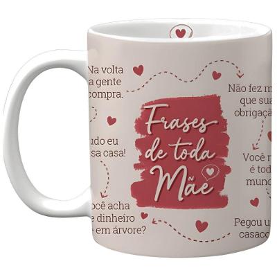 Caneca de Cerâmica CK7593 Frases de Mãe 330ML para Bebidas Quentes e Frias Vermelho Clink