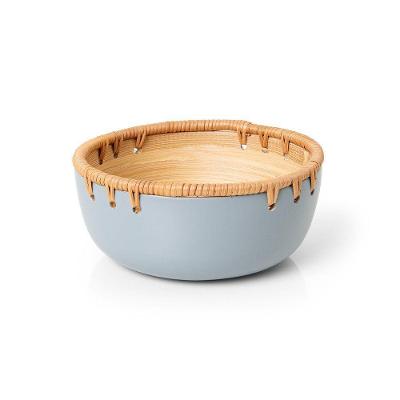 Bowl Duo Rattan para Servir em Rattan e Bambu com Detalhe Artesanal Cinza Copa & Cia