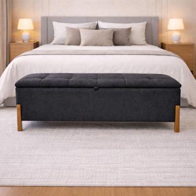 Banco Recamier Baú Cristal 150cm Casal Veludo com Estrutura de Madeira Cinza Sofatec