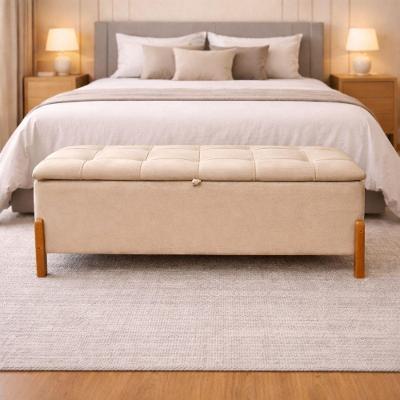 Banco Recamier Baú Organizador Cristal 150cm Casal Veludo Bege Sofatec