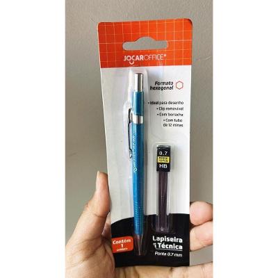 Kit Lapiseira Técnica OEM Jocar Office 0.7mm com Tubo 12 Grafites Formato Hexagonal Azul