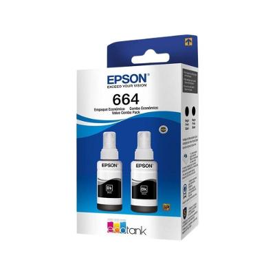 Kit com 2 Garrafas de Tinta Epson T664120 Jato de Tinta Preto 70ML Cada Garrafa