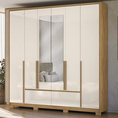 Guarda Roupa Casal Denali Z17 6 Portas de Bater 4 Gavetas com Espelho Freijó-Off Mpozenato