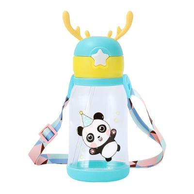 Garrafa Infantil com Canudo Panda 500ML com Alça Ajustável para Escola Tudo em Caixa