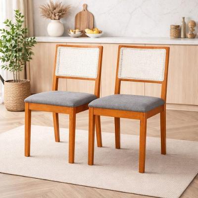 Conjunto 2 Cadeiras Betina Madeira Maciça Eucalipto Assento Estofado Suede Cinza Multipla Móveis