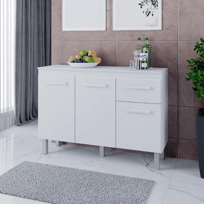 Balcão de Cozinha 3 Portas 1 Gaveta em MDP 118cm Branco com Puxadores Casah
