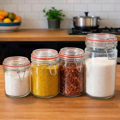 Pote Hermético de Cozinha Organização em Vidro Tampa Metal Vedação Kit 8 Peças Transparente