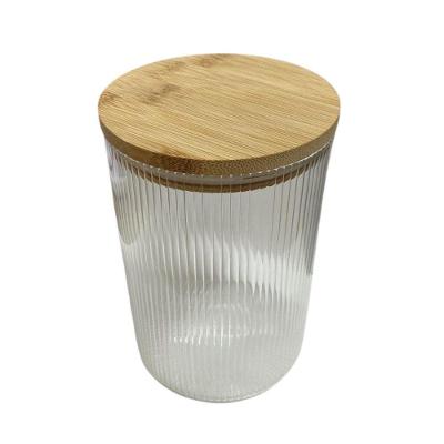 Pote de Vidro Borossilicato Listrado com Tampa de Bambu 1L Vedação para Cozinha Transparente Lehaví