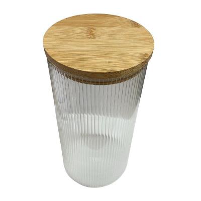 Pote de Vidro Borossilicato Listrado com Tampa de Bambu 1,4L para Cozinha Transparente Lehaví