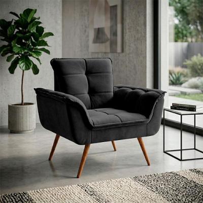 Poltrona Duala Decorativa Veludo Preto com Pés Palito para Sala de Estar King