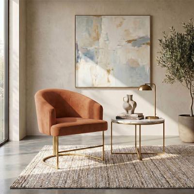 Poltrona Decorativa Chiara Base Aço Estrutural Dourado Terracota Mobília Decor