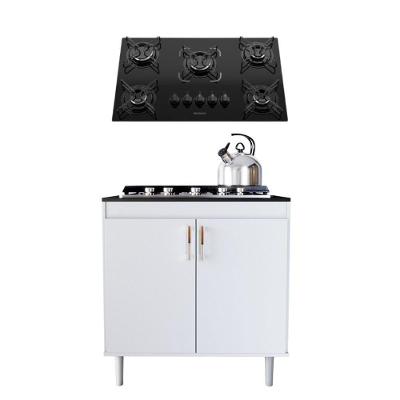 Kit Balcão para Cooktop Turim com Cooktop Essencial 2 Portas MDF-MDP 78cm Branco Movelove