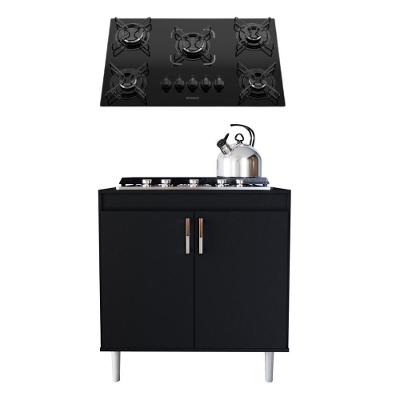 Kit Balcão para Cooktop Turim 2 Portas MDF-MDP 78cm Preto com Cooktop 5 Bocas Movelove