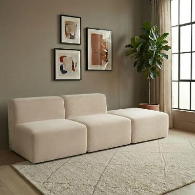 Sofá Modular Boucle Kit 3 Módulos com Chaise 231cm Marfim para Sala Moderna