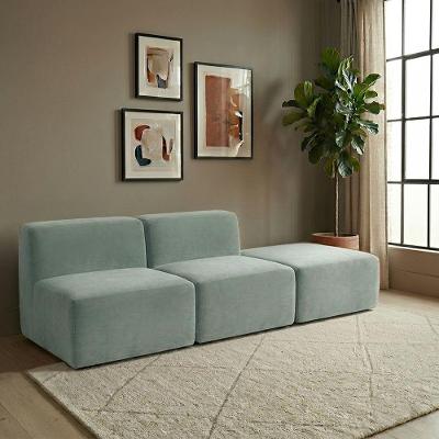 Sofá Modular Boucle Kit 3 Módulos 2 Meios e Chaise 231cm Azul